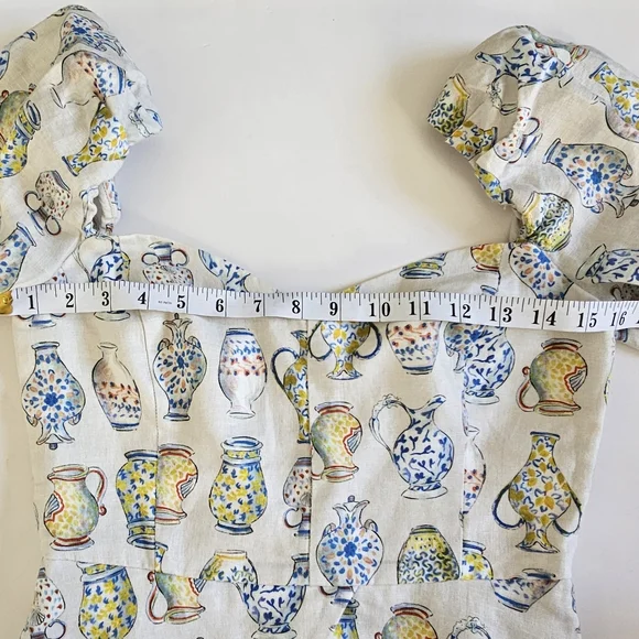 Aritzia Wilfred S Linen Smocked Fatale Vase Blouse Floral Print Women's Top - Picture 5 of 6